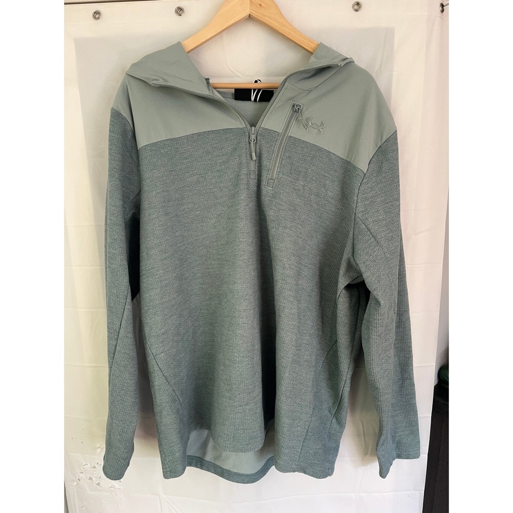 Under Armour Mens XXL Sage Green Quarter Zip Hoodie Waffle Knit Fleece Pullover
